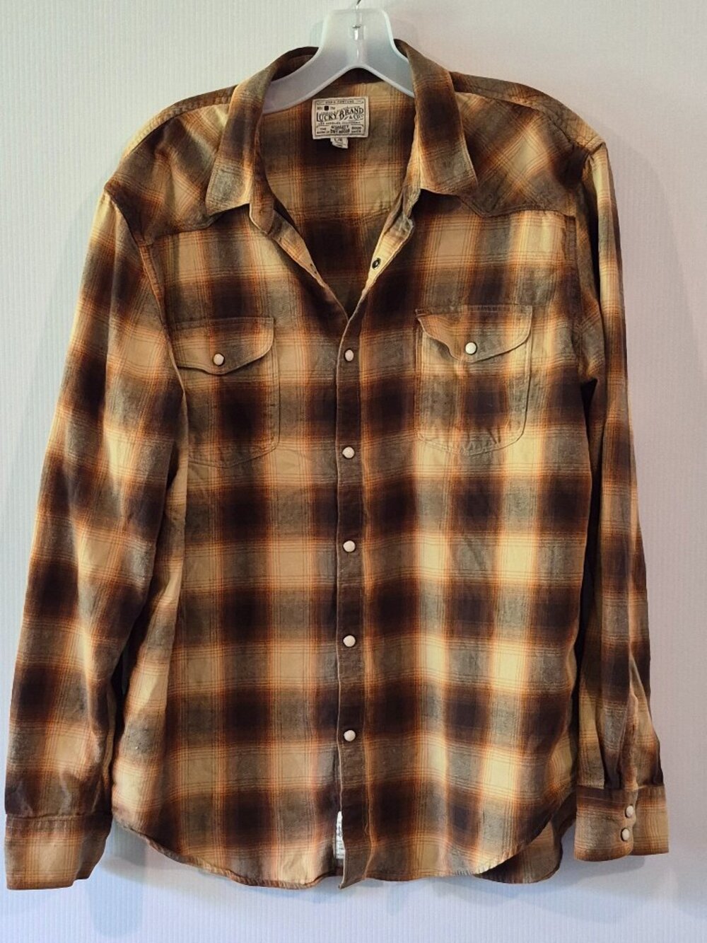 Lucky Brand Soft 100% Cotton Flannel Plaid Fall Colours Western Shirt